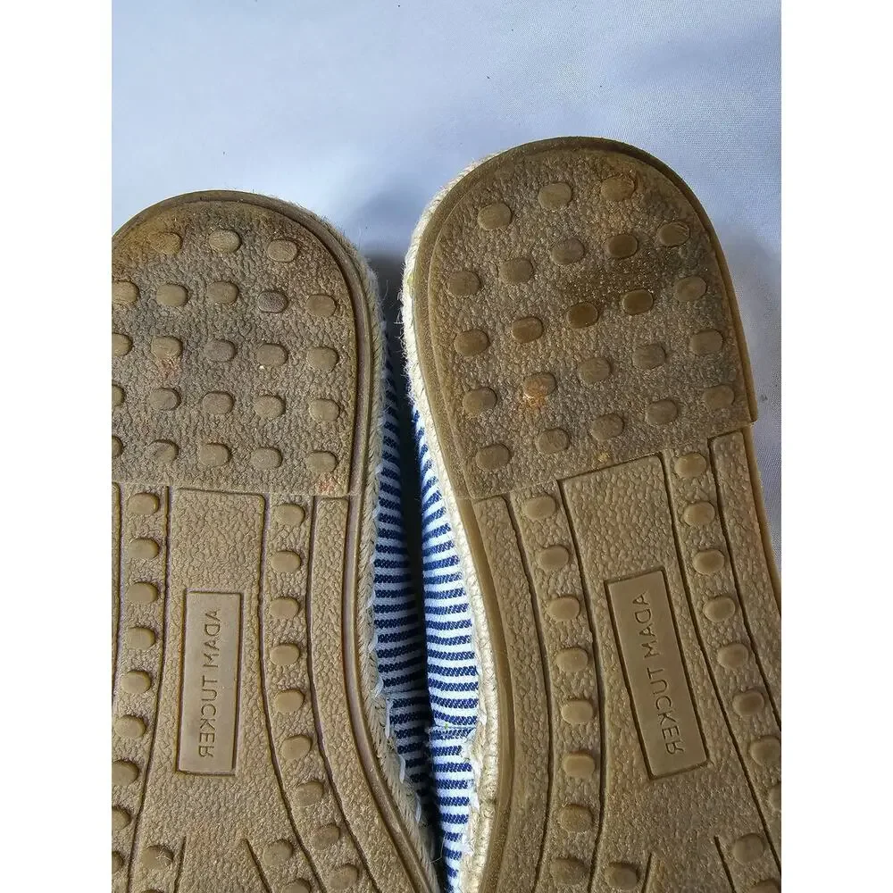 Adam Tucker Me Too Womens Sz 6 Stripe & Beige Leather Nautical Espadrilles Flat